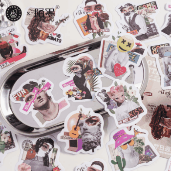 カフェ風 文具 シール貼紙 手帳素材 封口貼 sweetcool 植物花葉 写真撮影 猫 人物 幾何学 30枚入