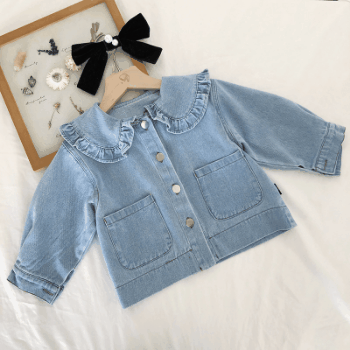 お勧め キッズ 春夏新作 女の子 ジャケット ブレザー ブルゾン上着 デニム フリル ブラウス 子供服 90-140
