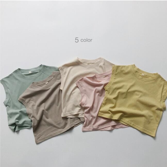 子供服★Tシャツ★ノースリーブ★韓国風子供服★キッズ★男女兼用★無地★5色★80-130CM
