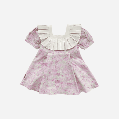 お勧め 親子服夏 3-8歳キッズ シフトドレス 花 ピンク柄 ワンピース フリル ハーフスリープワンピ 90-140