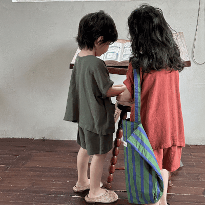 お勧め サマースーツ シャツ+パンツ ユニセックス ハーフスリーブ リネン ブラウス ツーピース80-150