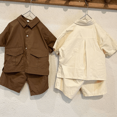 お勧め サマースーツ シャツ+パンツ ユニセックス ハーフスリーブ ワークウェア 子供服 ツーピース80-150