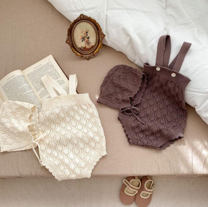 子供服★ロンパース+帽子★連体服★ニット★韓国風子供服★ベビー★無地★2色★66-100CM