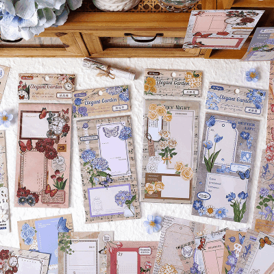 インテリア メモ紙 アンティークラベル イラスト フラワー バラ スズラン バタフライ 20枚入