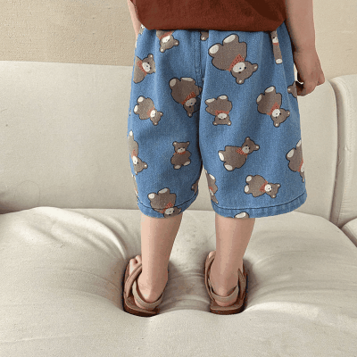 サマー カジュアル キッズ デニムパンツ クマ クロップドパンツ ジーンズ ジーンズ ユニセックス 80-150