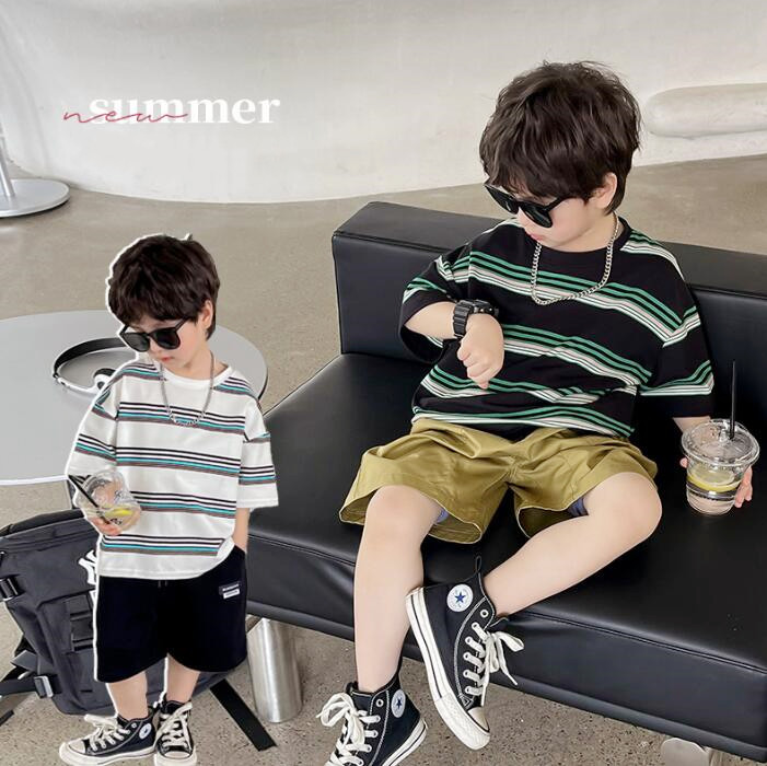 子供服★トップス★Tシャツ★韓国風子供服★キッズ男の子★ストライプ★2色★90-140CM