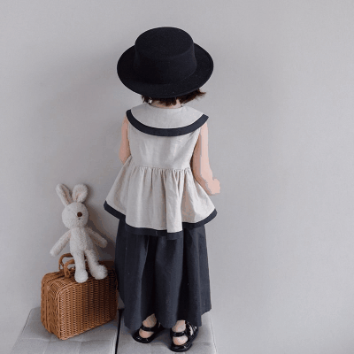 お勧め 春夏 韓国風子供服 ノースリープ シャツ+ズボン ワイドパンツ キュロット ブラウス フリル 5-13