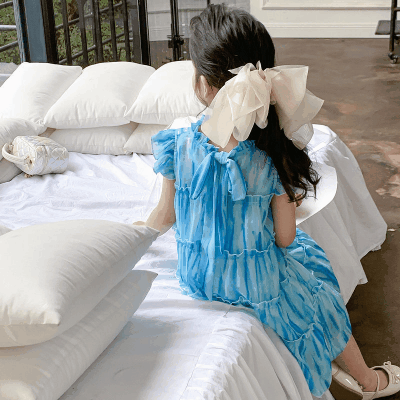 お勧め 春夏 韓国風子供服 リボン ストライプ柄 ノースリープドレス ワンピース フリル ワンピ 7-15