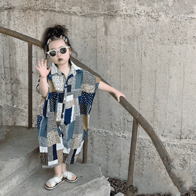 お勧め 韓国風 キッズ 春夏 ガールズ 連体ズボン 連体服 オールインワン チェック柄ストライプ柄 7-15