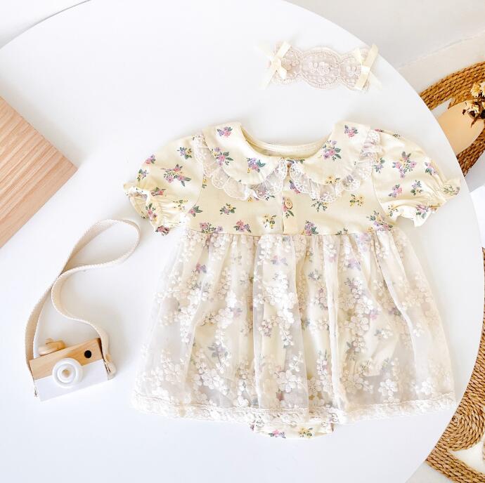 子供服★ロンパース+ヘアバンド★韓国風ベビー服★レース★花柄★可愛い★0-3歳