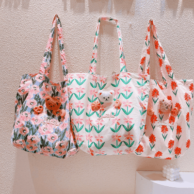 お勧め 人気 新作 ガールズ キッズ 収納バッグ ハンドバッグ 熊 花柄 大容量 トートバッグ