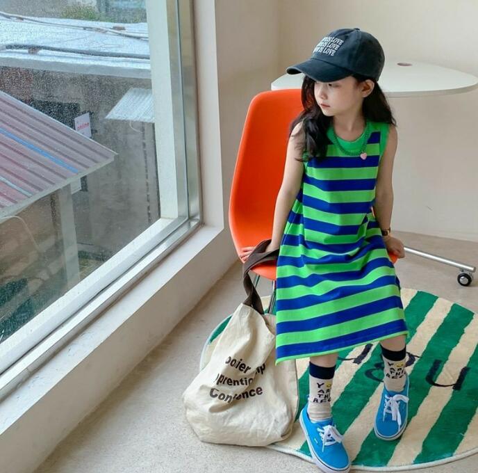 子供服★ワンピース★ノースリーブ★ストライプ★韓国風子供服★キッズ女の子★100-150CM