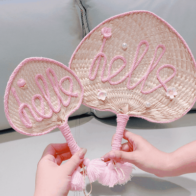 夏 扇子 編み 手作り うちわ レディース キッズ少女 団扇 浴衣 着物用 暑さ 熱中症対策 パール フラワー