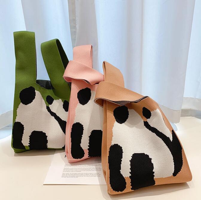 バッグ★レディース★トートバッグ★ハンドバッグ★ニットバッグ★大容量★パンダ★3色