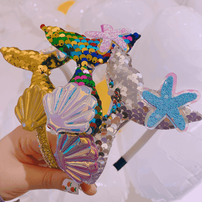 春夏 キッズ用 ガールズ カチューシャ ヘアアクセサリー 海洋 ヒトデ貝殻 人魚姫 マーメイド スパンコール