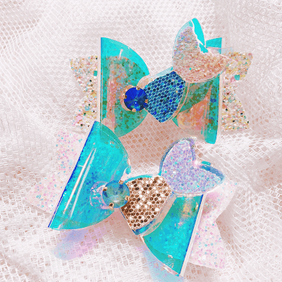 春夏 キッズ用 ガールズ ヘアクリップ ヘアピン 海洋 リボン パール貝殻 人魚姫 マーメイド スパンコール