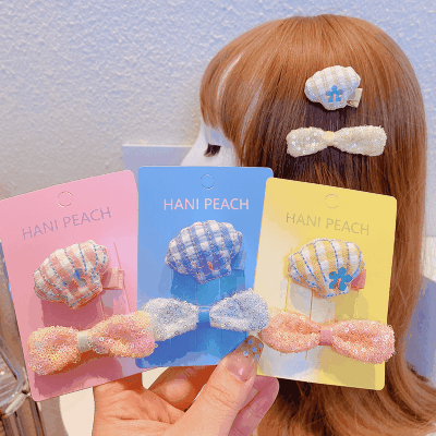ハワイ 春夏 キッズ用 ガールズ ヘアピン ヘアアクセサリー 海洋 貝殻シェル リボン キラキラ チェック柄