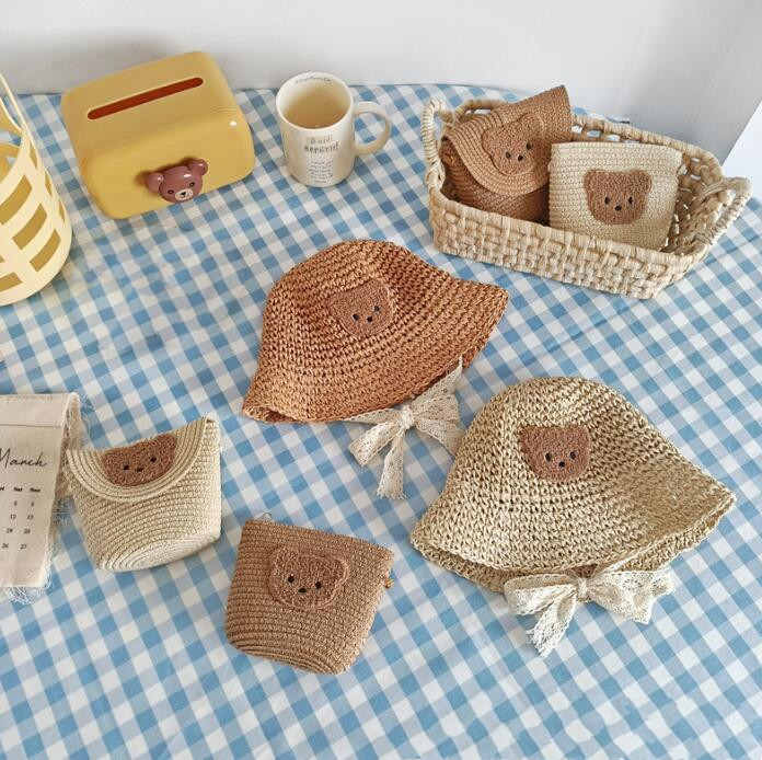 子供用★帽子★麦わら帽子+ショルダーバッグ★キッズ★男女兼用★カジュアル★可愛い★4色