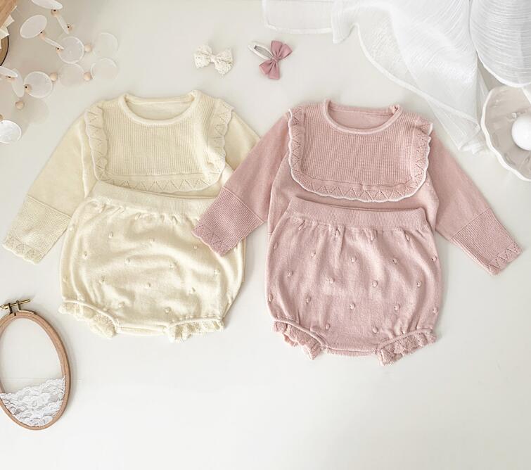 2023年★ベビー服　ニットトップス+ズボン　セット★66-100cm★2色