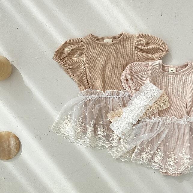 子供服★ロンパース+スカート★セットアップ★韓国風子供服★ベビー★レース★2色★66-90CM