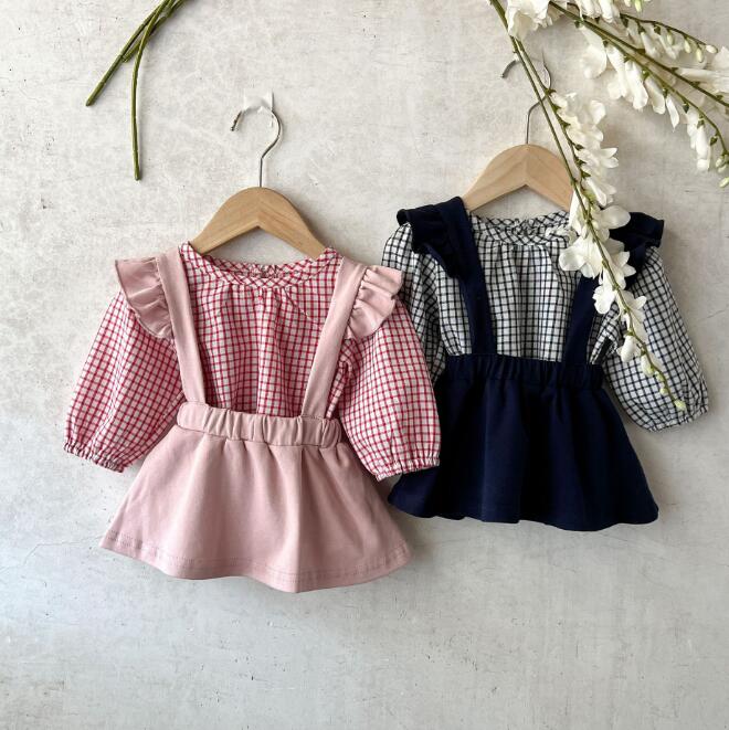 初秋★子供服★トップス+サロペットスカート★セットアップ★韓国風子供服★2色★66-100CM