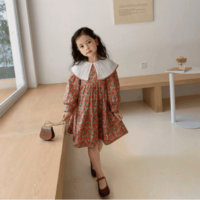 オシャレ春秋 ガールズ 子供服 シフトドレス フリル ワンピース ボタニカル 小花柄 ワンピ 90-140