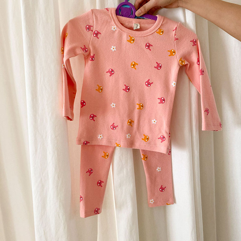 秋冬新作 ユニセックス ルームウェア 保温インナー ボディスーツ 兎 Tシャツ+ズボン 80-150