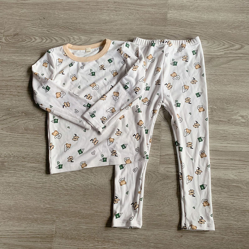 秋冬新作 ユニセックス ルームウェア 保温インナー ボディスーツ 熊 Tシャツ+ズボン 80-150