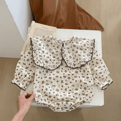 秋冬新作 ガールズ 連体服 フリル 小花柄 オシャレ ヘアバンド+ロンパース カバーオール 66-90