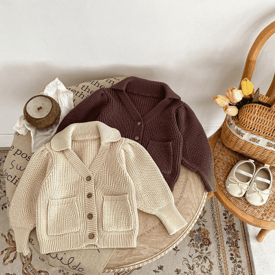 秋冬新作 ユニセックス 子供服 ニット上着 Vネック ジャケット カーディガン セーター 66-100cm