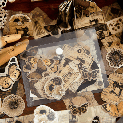 インテリア ペーパー素材紙 アンティーク バタフライ蝶 レディース 中世 イラスト フラワー 31枚入