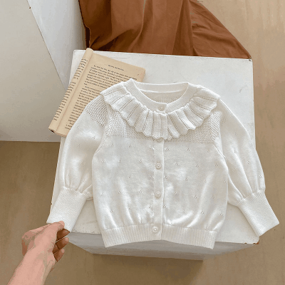 秋冬新作 ガール 子供服 ニット フリル上着 ビショップスリーブ ジャケット カーディガン セーター 66-100