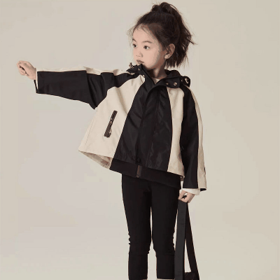 ユニセックス 子供服 秋冬 厚手 防寒 ドッキング キルティング フード付ジャケット 綿入れ上着 7-15