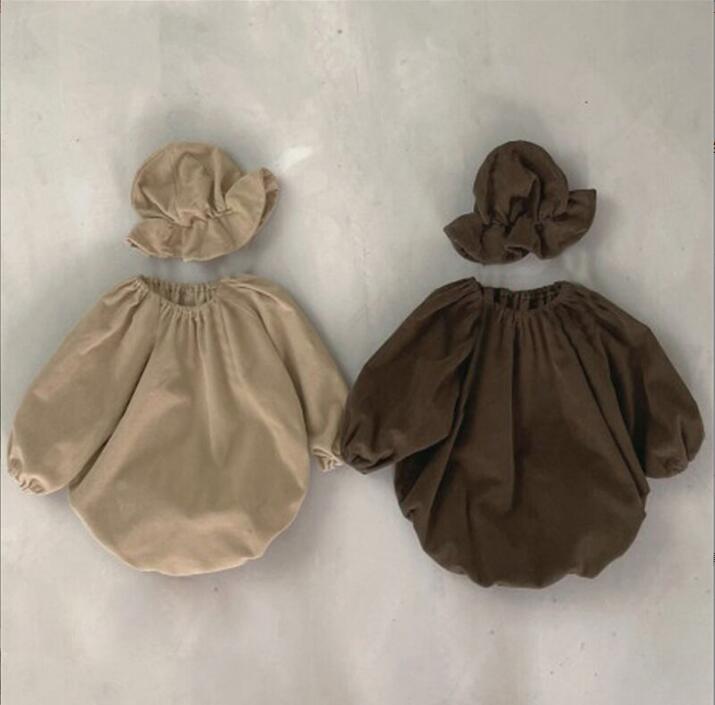 2023★秋冬新作★韓国風ベビー服★ロンパース+帽子★コーデュロイ★2色65-90CM