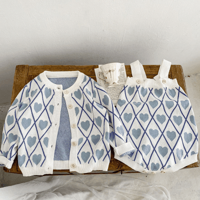 秋冬新作 ガールズ 子供服 ニット ハート ジャケット カーディガン 連体服 ロンパース セーター 66-100