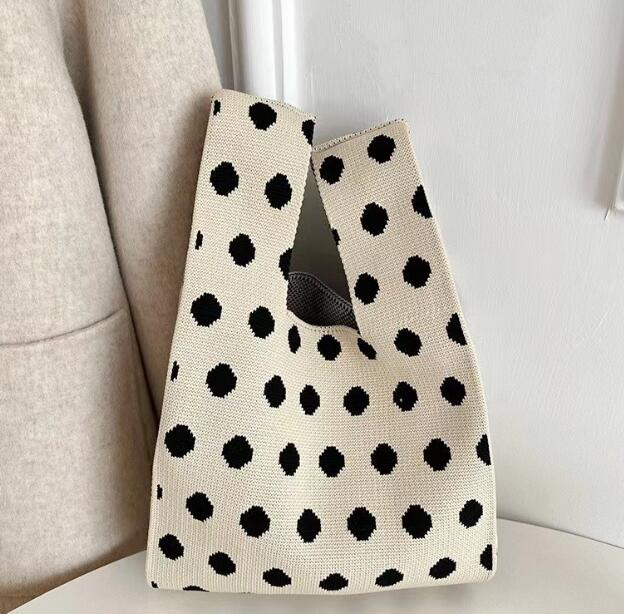 バッグ★レディース★トートバッグ★ハンドバッグ★ニットバッグ★大容量★水玉