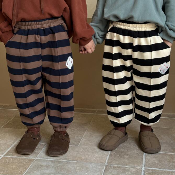 子供服★ズボン★ボトムス★裏起毛★キッズ★男女兼用★ストライプ★2色★80-150CM