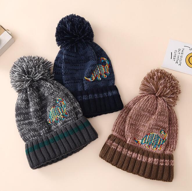 子供用★帽子★キッズ★暖かい★防寒★ニット帽子★ダイナソー★3色