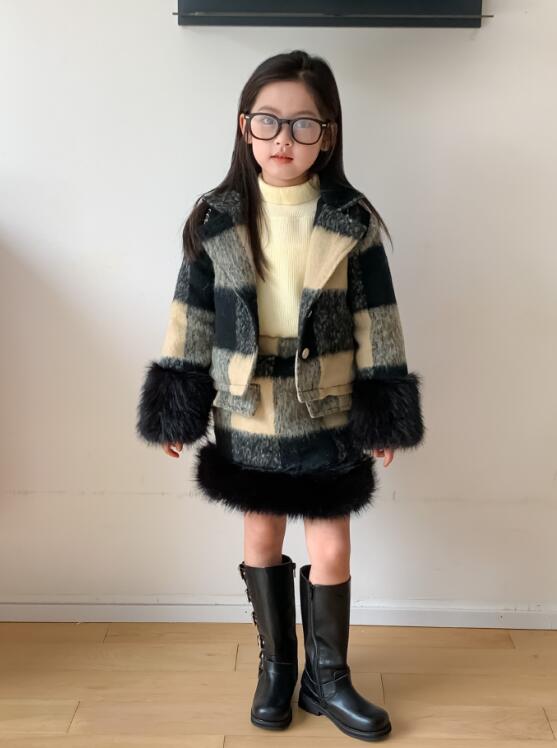 2023冬新品★子供服　厚手コート+スカート　セット★90-150cm★2色