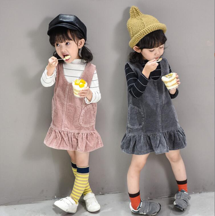 2023★春秋新作★韓国風子供服★ワンピース★コーデュロイ★2色90-140CM