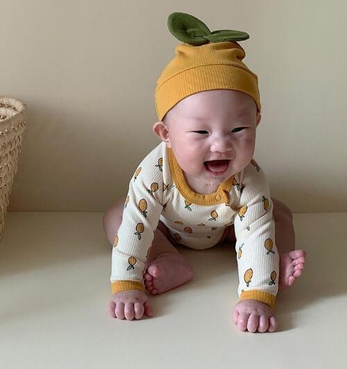 2023★春秋新作★韓国風子供服★ロンパース+帽子★2色66-90CM