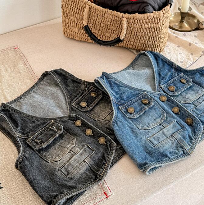 「2024」子供服★トップス★デニム★チョッキ★韓国風子供服★キッズ女の子★2色★80-130CM