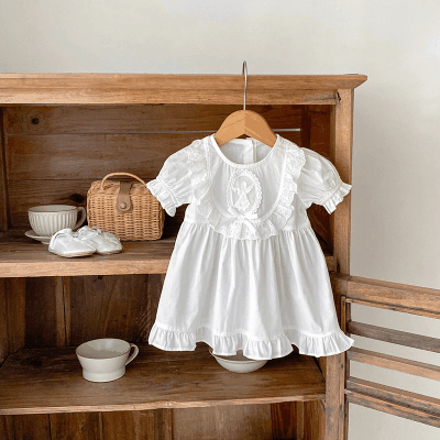 春夏新作 ガールズ 韓国風子供服 ハーフスリープ フリル シフトドレス リボン ワンピース ワンピ 73-110
