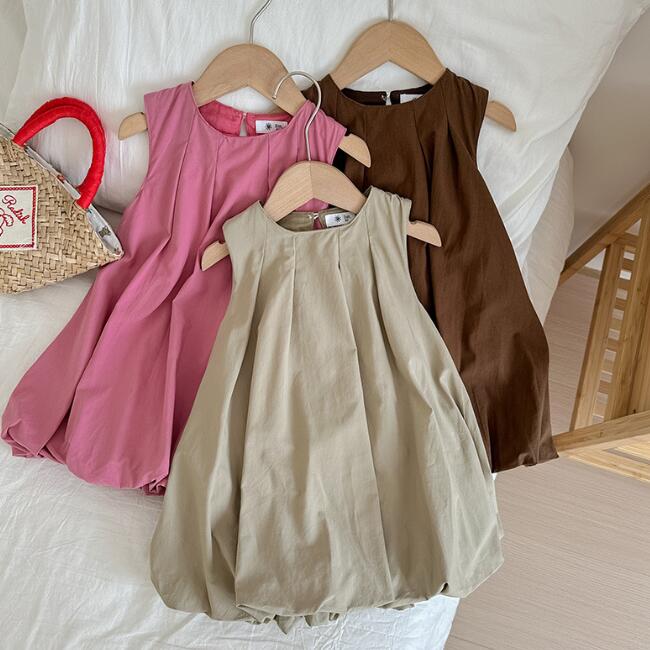 「2024」子供服★ワンピース★袖なし★無地★キッズ女の子★3色★90-140CM