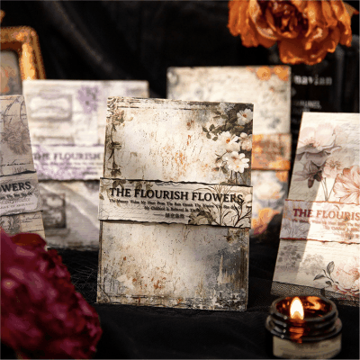 カフェ風 ペーパー アンティーク メモ紙素材紙 ラベル 花フラワー バタフライ蝶 30枚入