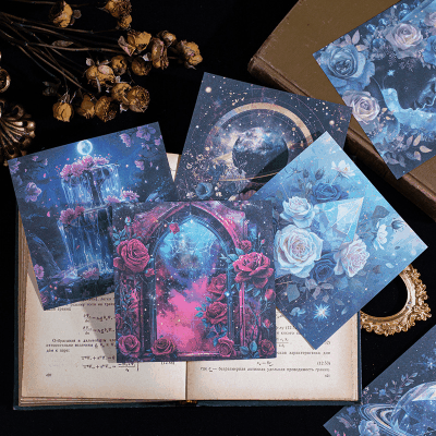 ペーパー 素材紙 アンティーク イラスト メモ紙 森 天体星空 花フラワー 薔薇ローズ クリスタル 30枚入