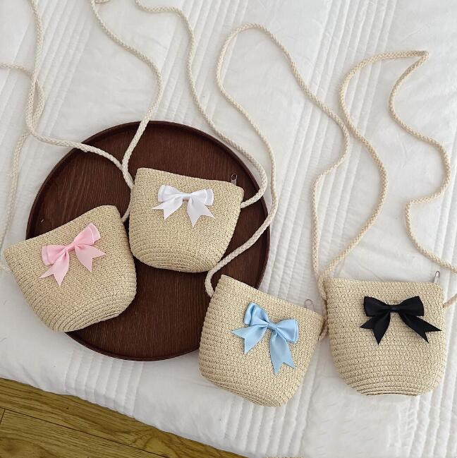 バッグ★ショルダーバッグ★草編みバッグ★子供用★ミニバッグ★蝶結び★ポシェット★4色