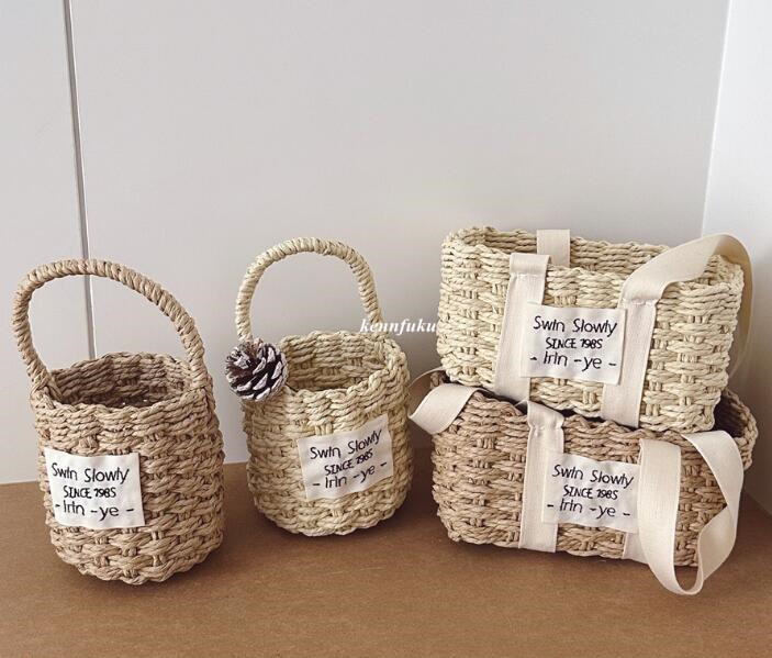 2024新型★草編みハンドバッグ★子供バッグ　2色