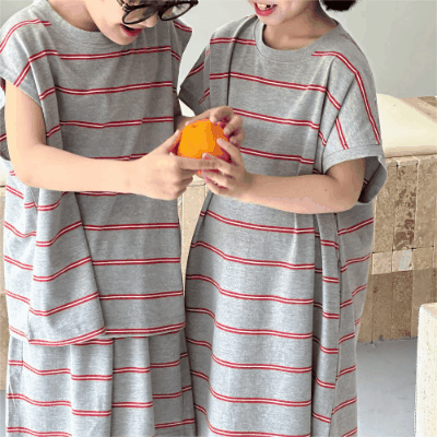韓国風子供服 ボーダー柄 2024春夏 姉妹兄弟コーデ ワンピース&上下セット トップス+ズボン 90-150cm