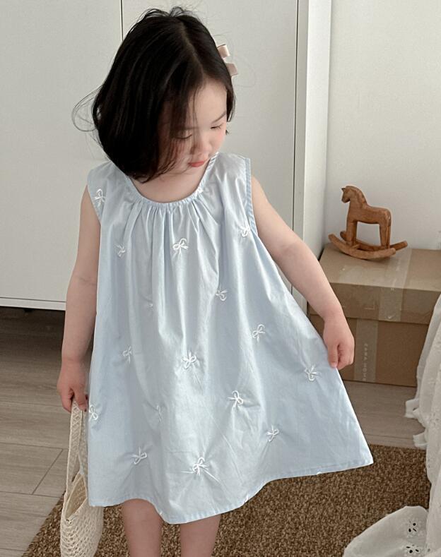 2024夏★子供服　蝶結び刺繍ワンピース　80-130cm★